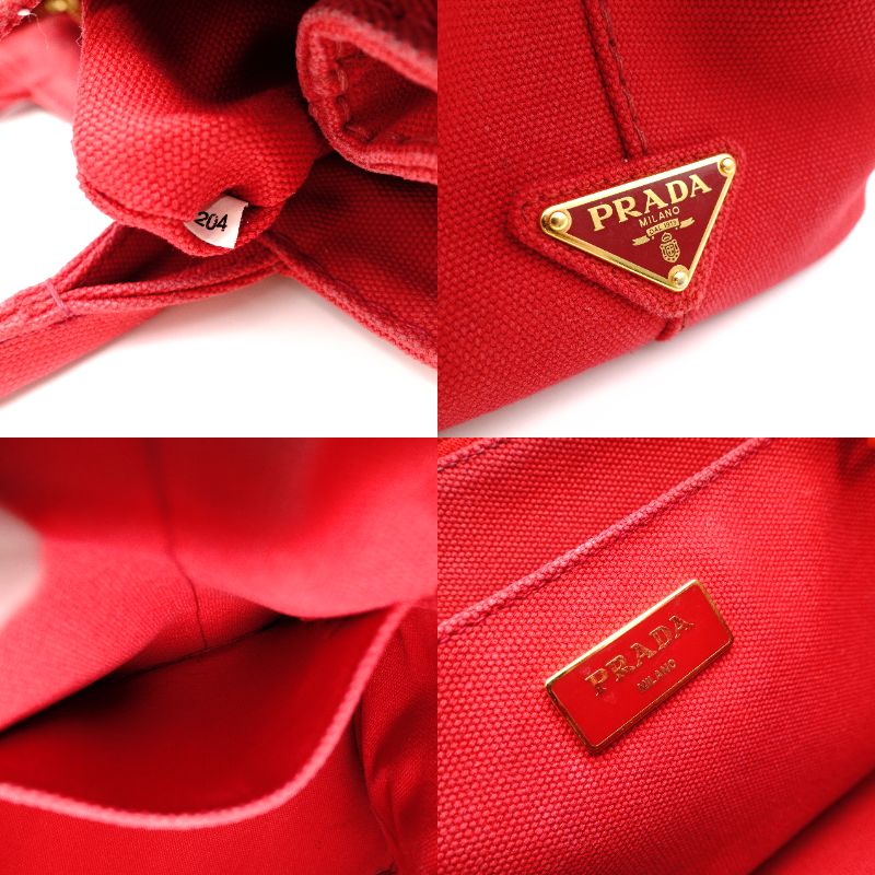 PRADA Canapa Handbag Canvas Red 2-Way Red