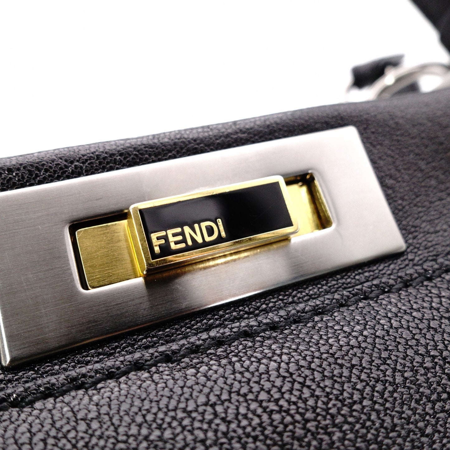 FENDI Peekaboo Handbag, Leather, Black, 2-Way, Gold Hardware, Crossbody
