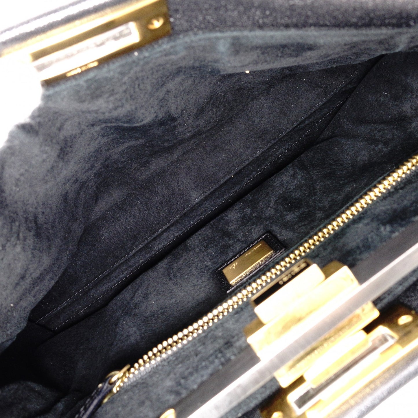 FENDI Peekaboo Handbag, Leather, Black, 2-Way, Gold Hardware, Crossbody