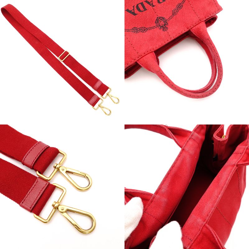 PRADA Canapa Handbag Canvas Red 2-Way Red