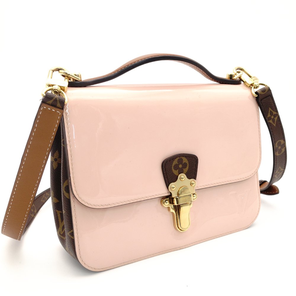 LOUIS VUITTON Vernis Cherrywood BB Handbag Pink × Brown 2-Way Monogram Canvas Crossbody 7-10-166