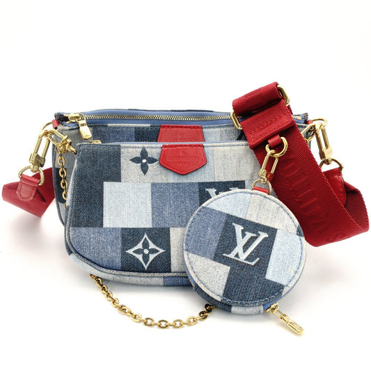 LOUIS VUITTON Multi Pochette Accessoires Monogram Denim Canvas Blue × Red M44990