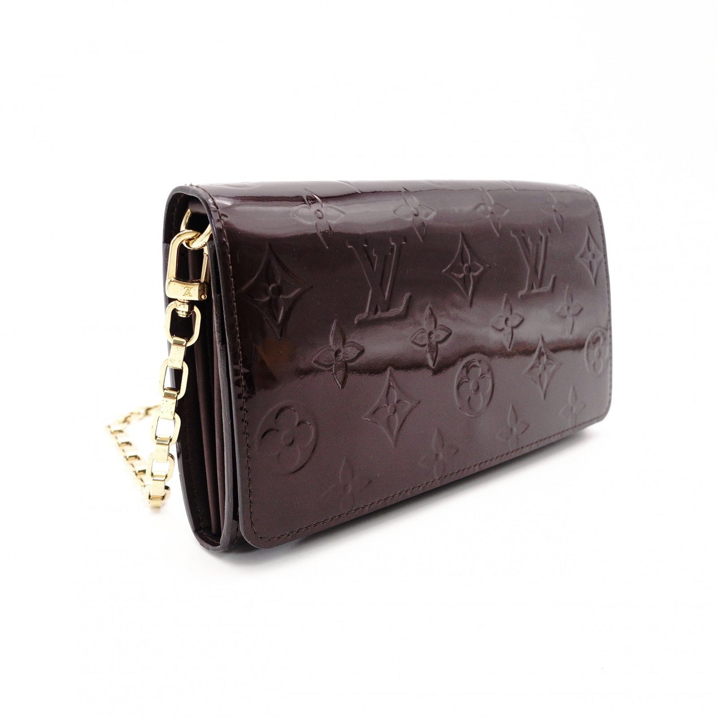 Louis Vuitton Portefeuille Sarah Chain Verni Wallet Chain Amarante
