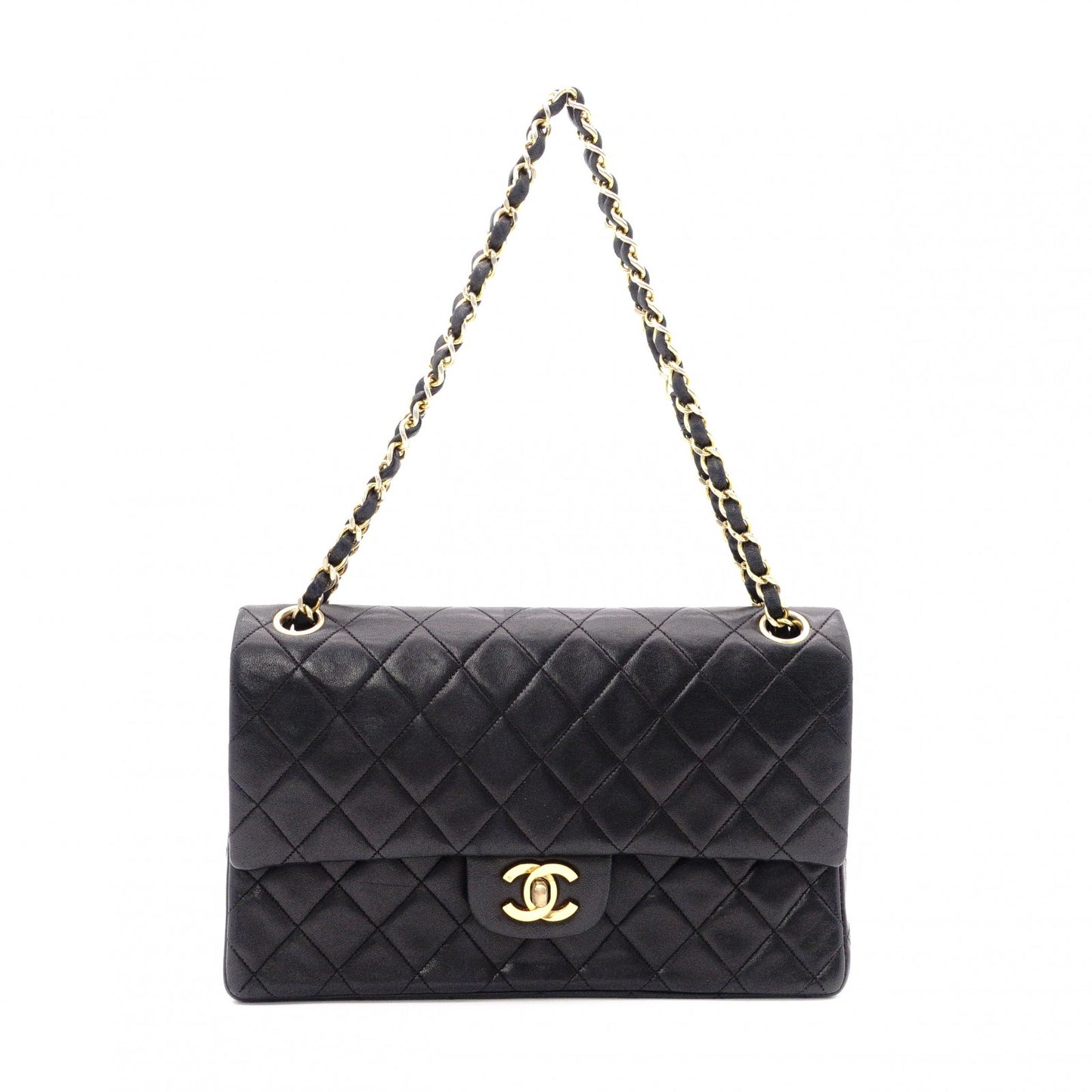 CHANEL W Flap Matelassé Classic Shoulder Bag, Leather, Black, Crossbody