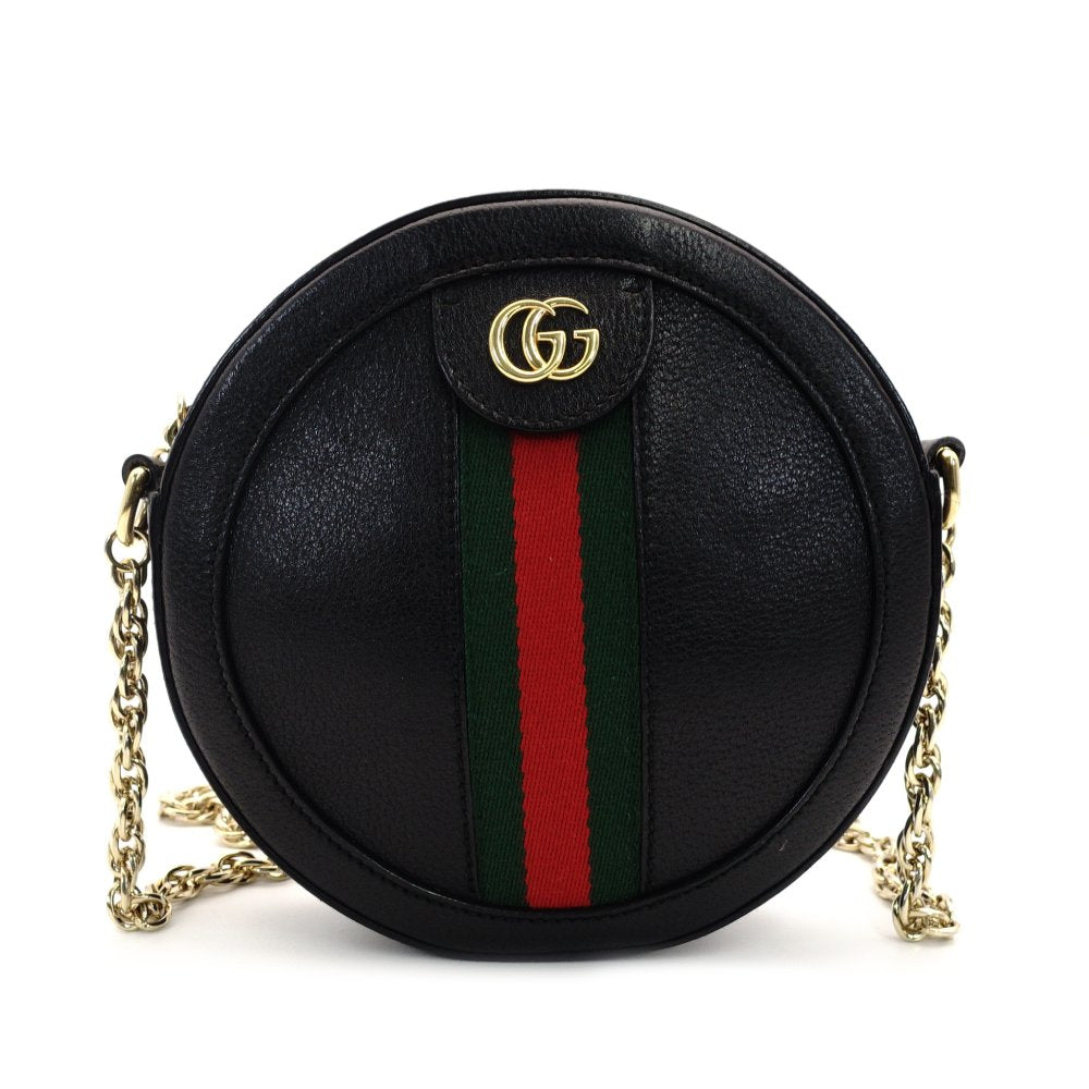 GUCCI Off-Dia Chain Shoulder Bag Black Leather Gold Hardware Crossbody GG Logo 7-8-591