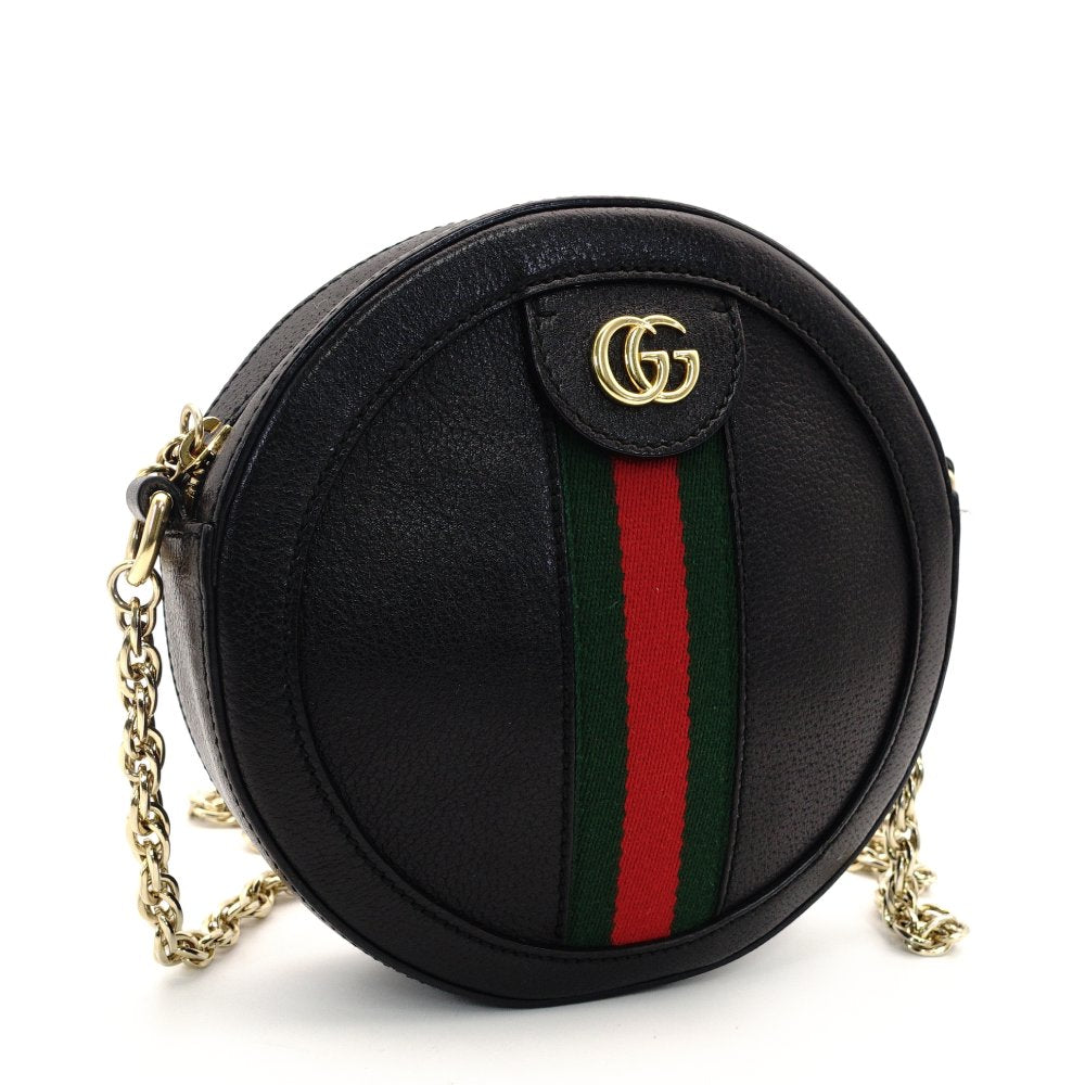 GUCCI Off-Dia Chain Shoulder Bag Black Leather Gold Hardware Crossbody GG Logo 7-8-591