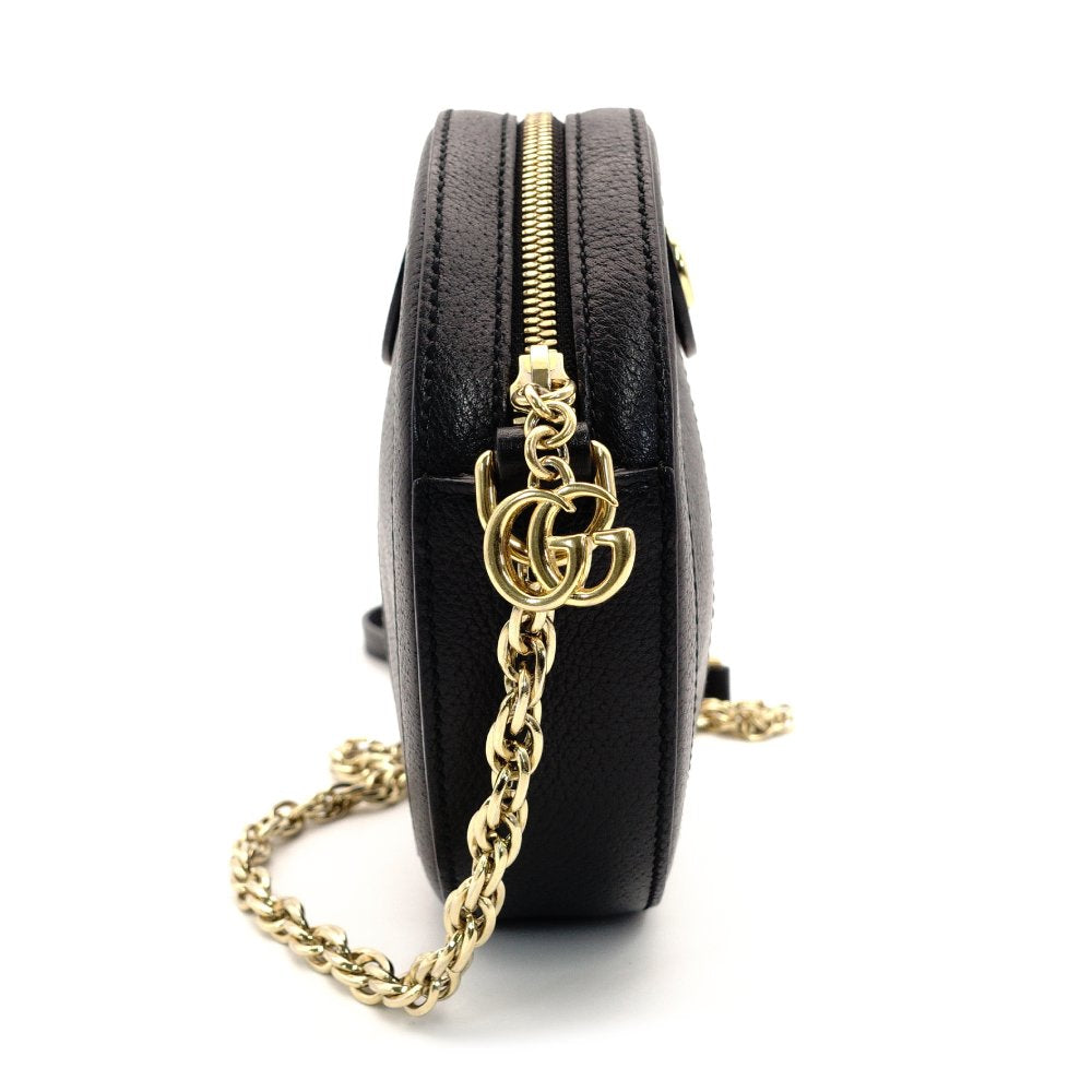GUCCI Off-Dia Chain Shoulder Bag Black Leather Gold Hardware Crossbody GG Logo 7-8-591