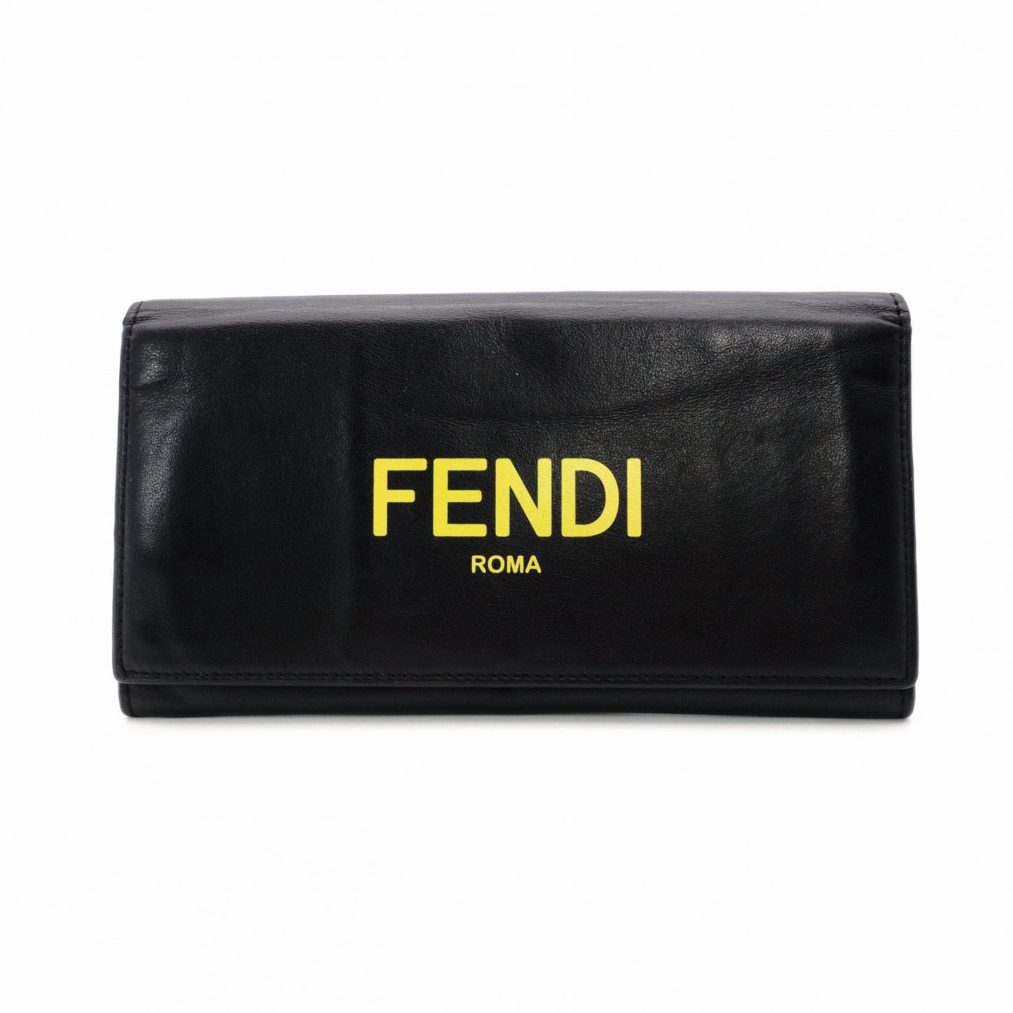 FENDI Continental Long Wallet Leather Black × Yellow Wallet