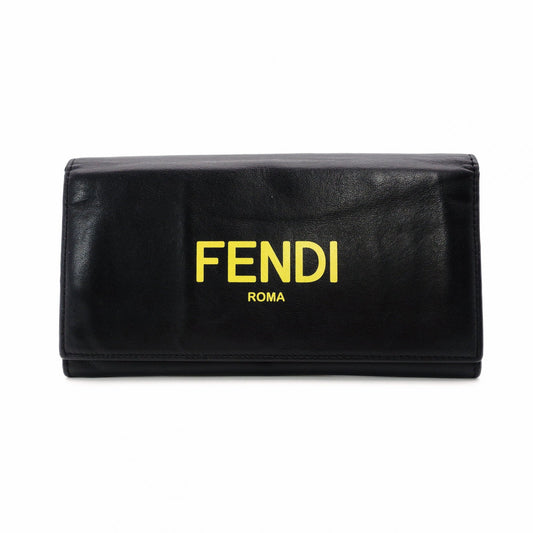 FENDI Continental Long Wallet Leather Black × Yellow Wallet