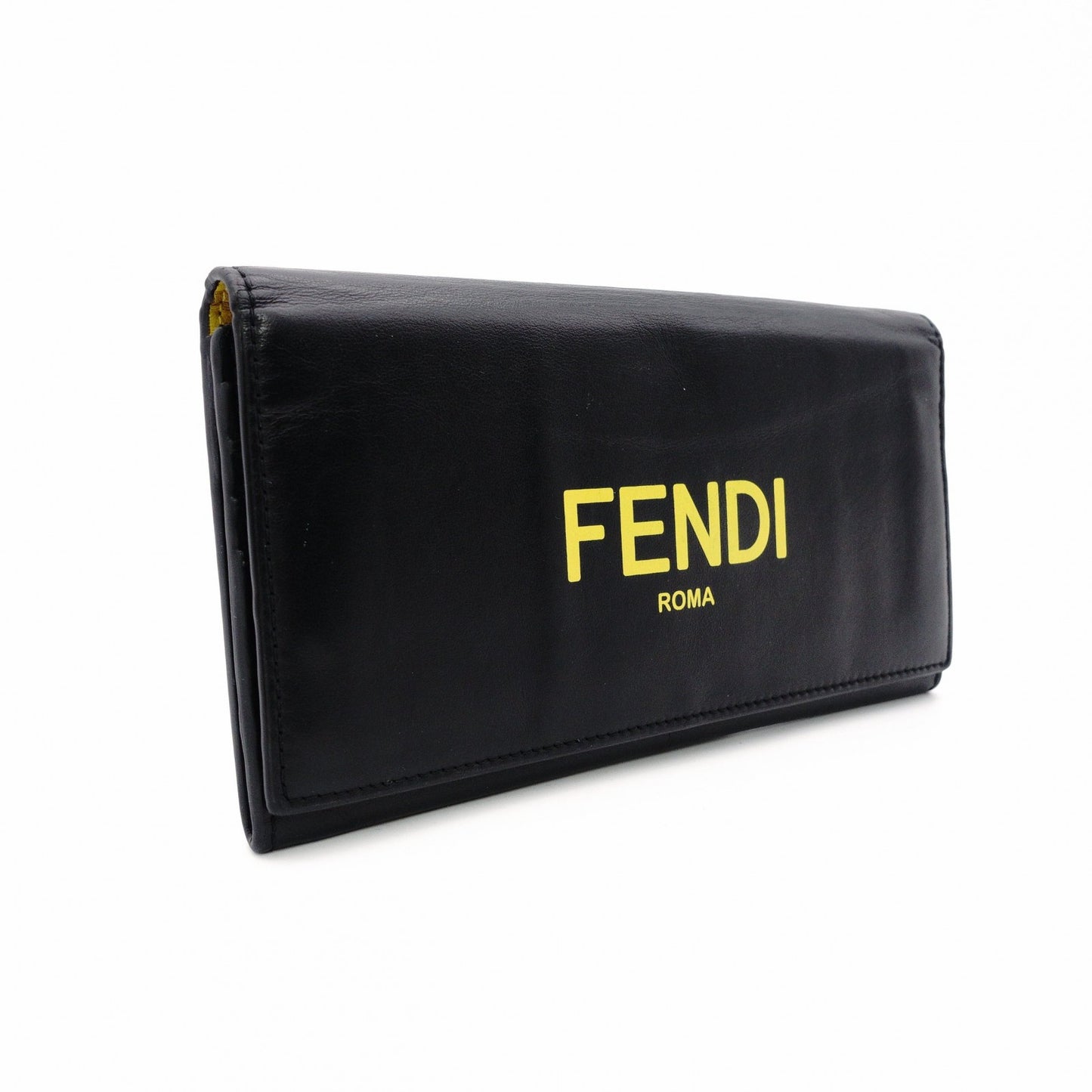 FENDI Continental Long Wallet Leather Black × Yellow Wallet