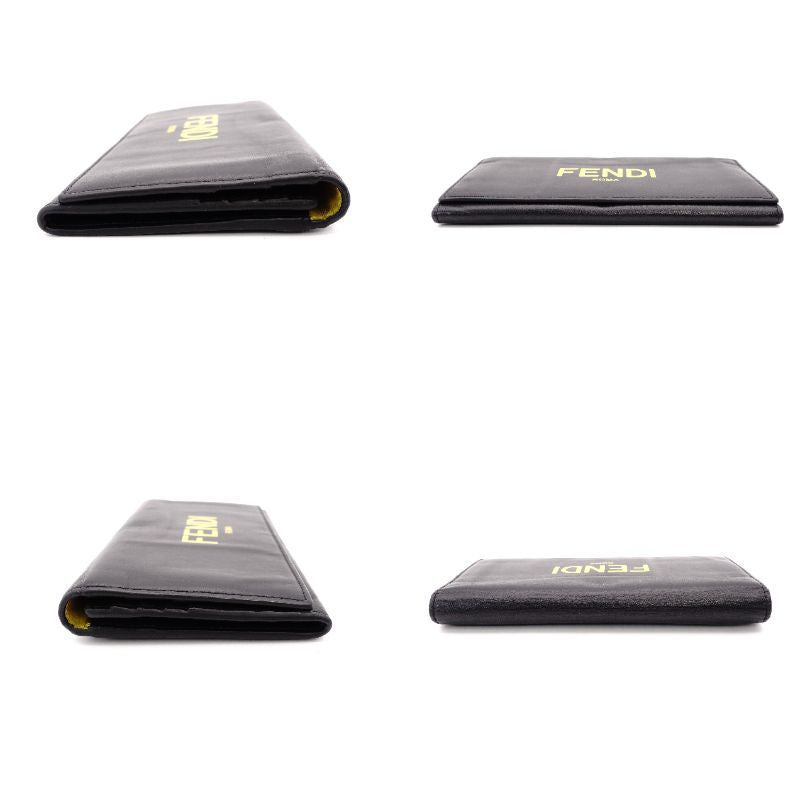 FENDI Continental Long Wallet Leather Black × Yellow Wallet