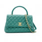 CHANEL Coco Handle Matelassé Handbag, Leather, Green Caviar Skin, 2-Way, Gold Hardware