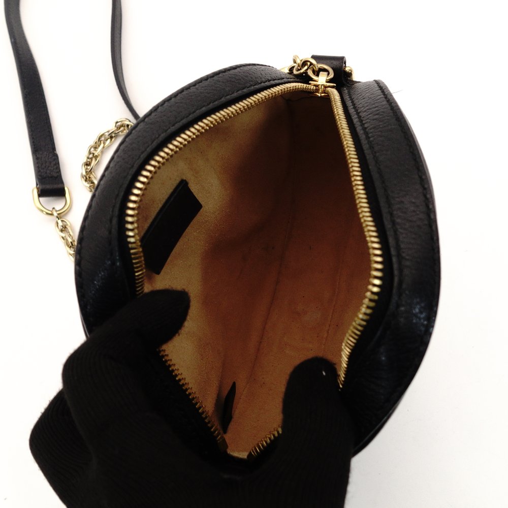 GUCCI Off-Dia Chain Shoulder Bag Black Leather Gold Hardware Crossbody GG Logo 7-8-591