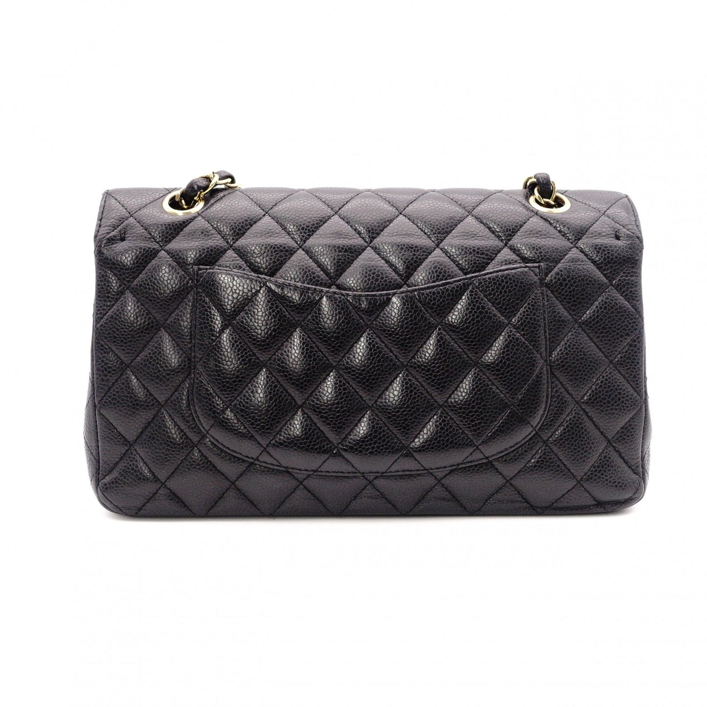 CHANEL W Flap Matelassé Caviar Leather Classic Shoulder Bag, Black Leather with Gold Hardware