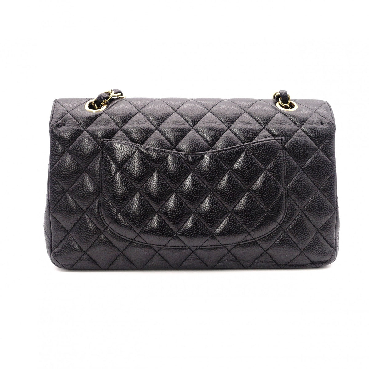 CHANEL W Flap Matelassé Caviar Leather Classic Shoulder Bag, Black Leather with Gold Hardware