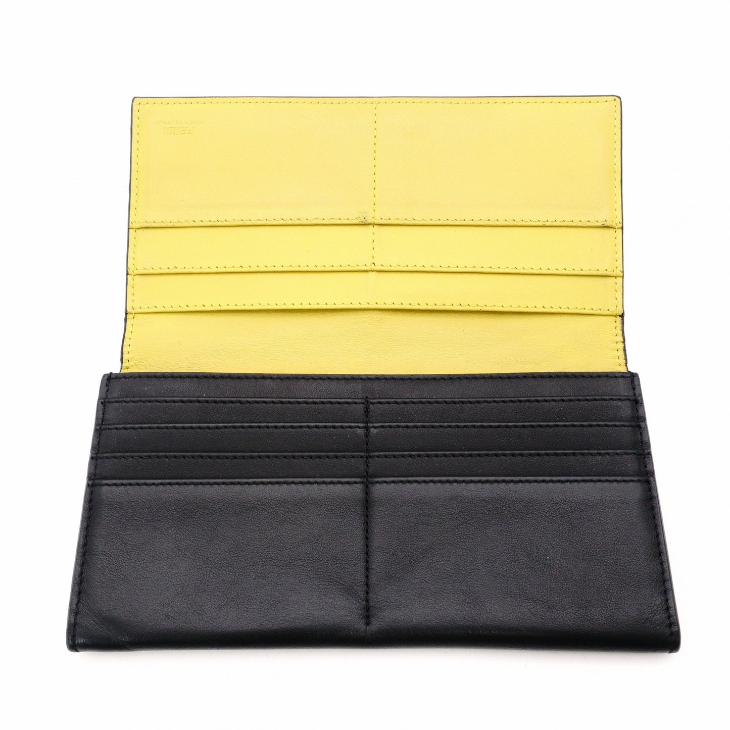 FENDI Continental Long Wallet Leather Black × Yellow Wallet