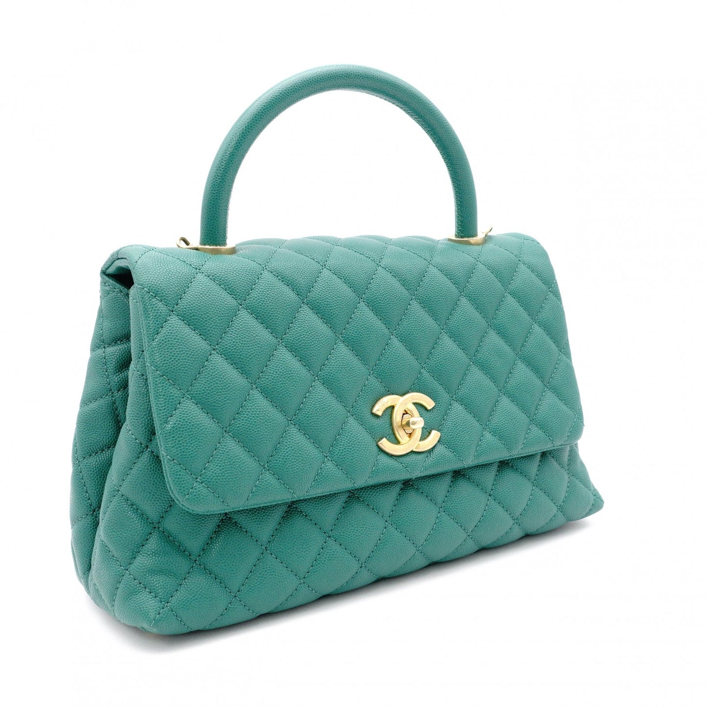 CHANEL Coco Handle Matelassé Handbag, Leather, Green Caviar Skin, 2-Way, Gold Hardware