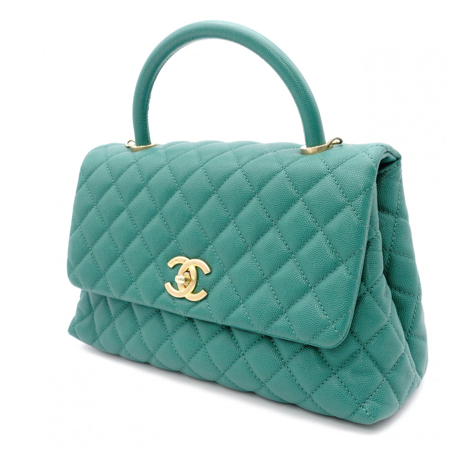 CHANEL Coco Handle Matelassé Handbag, Leather, Green Caviar Skin, 2-Way, Gold Hardware