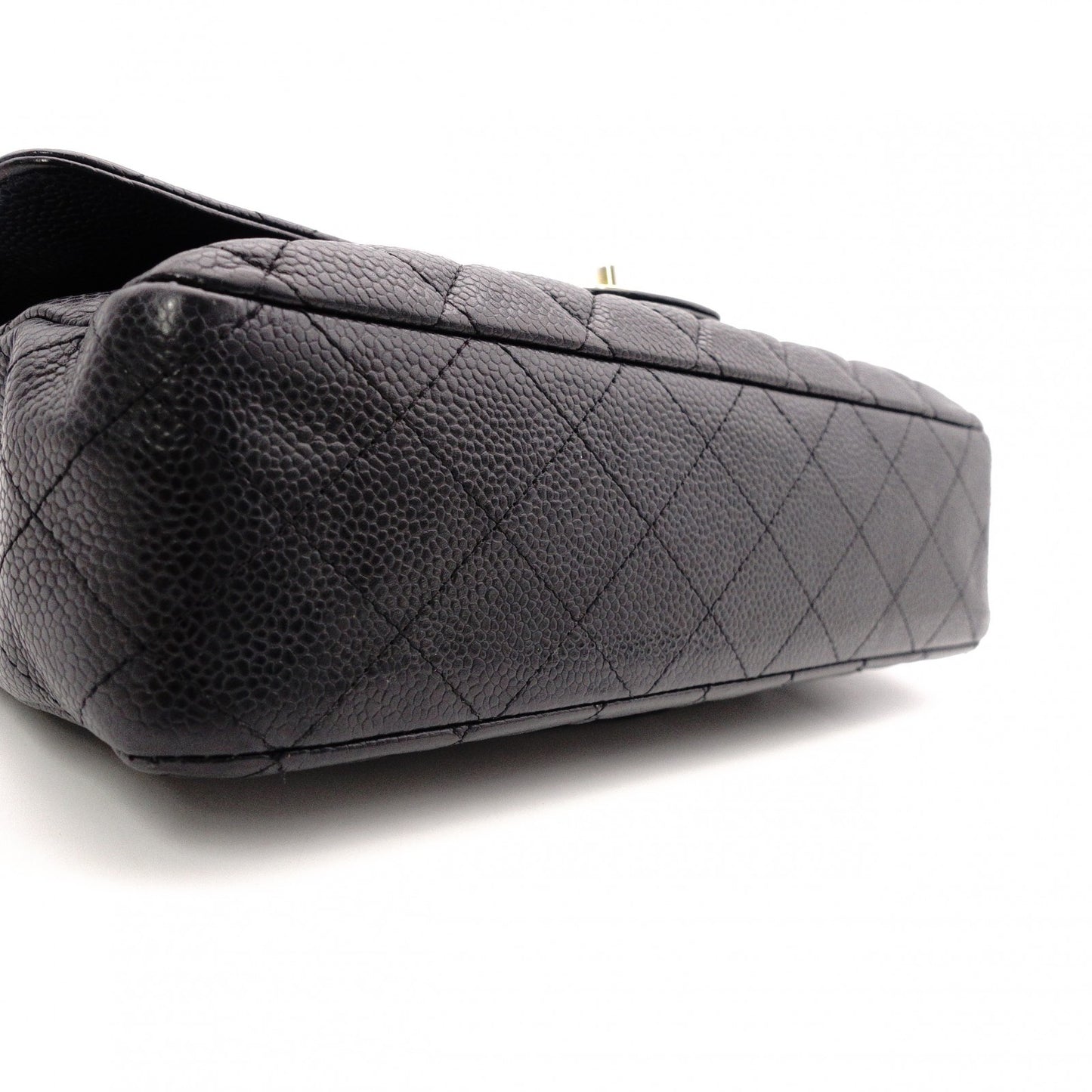 CHANEL W Flap Matelassé Caviar Leather Classic Shoulder Bag, Black Leather with Gold Hardware