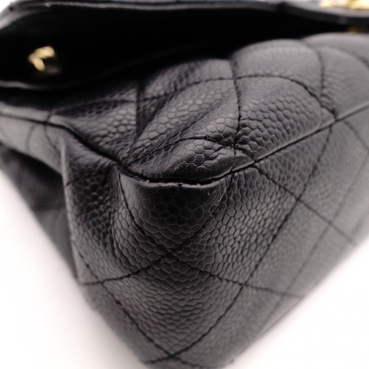 CHANEL W Flap Matelassé Caviar Leather Classic Shoulder Bag, Black Leather with Gold Hardware