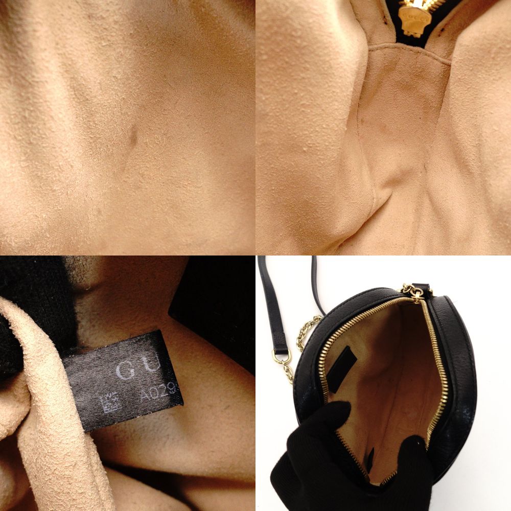 GUCCI Off-Dia Chain Shoulder Bag Black Leather Gold Hardware Crossbody GG Logo 7-8-591