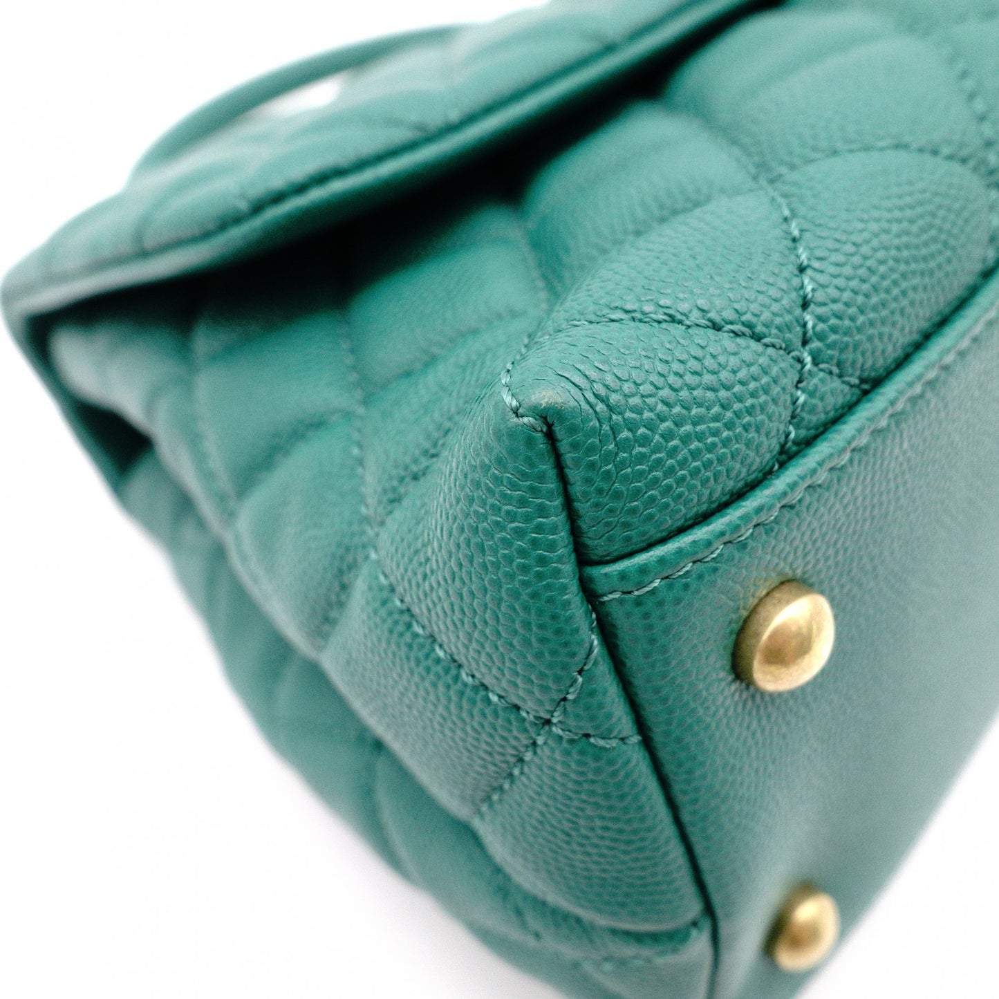 CHANEL Coco Handle Matelassé Handbag, Leather, Green Caviar Skin, 2-Way, Gold Hardware