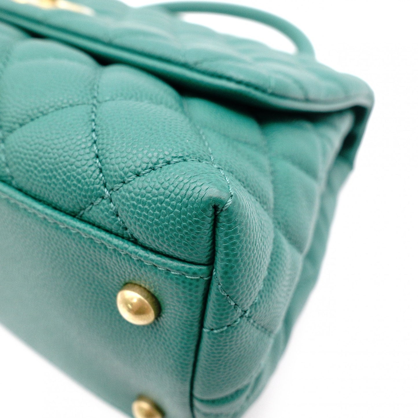 CHANEL Coco Handle Matelassé Handbag, Leather, Green Caviar Skin, 2-Way, Gold Hardware
