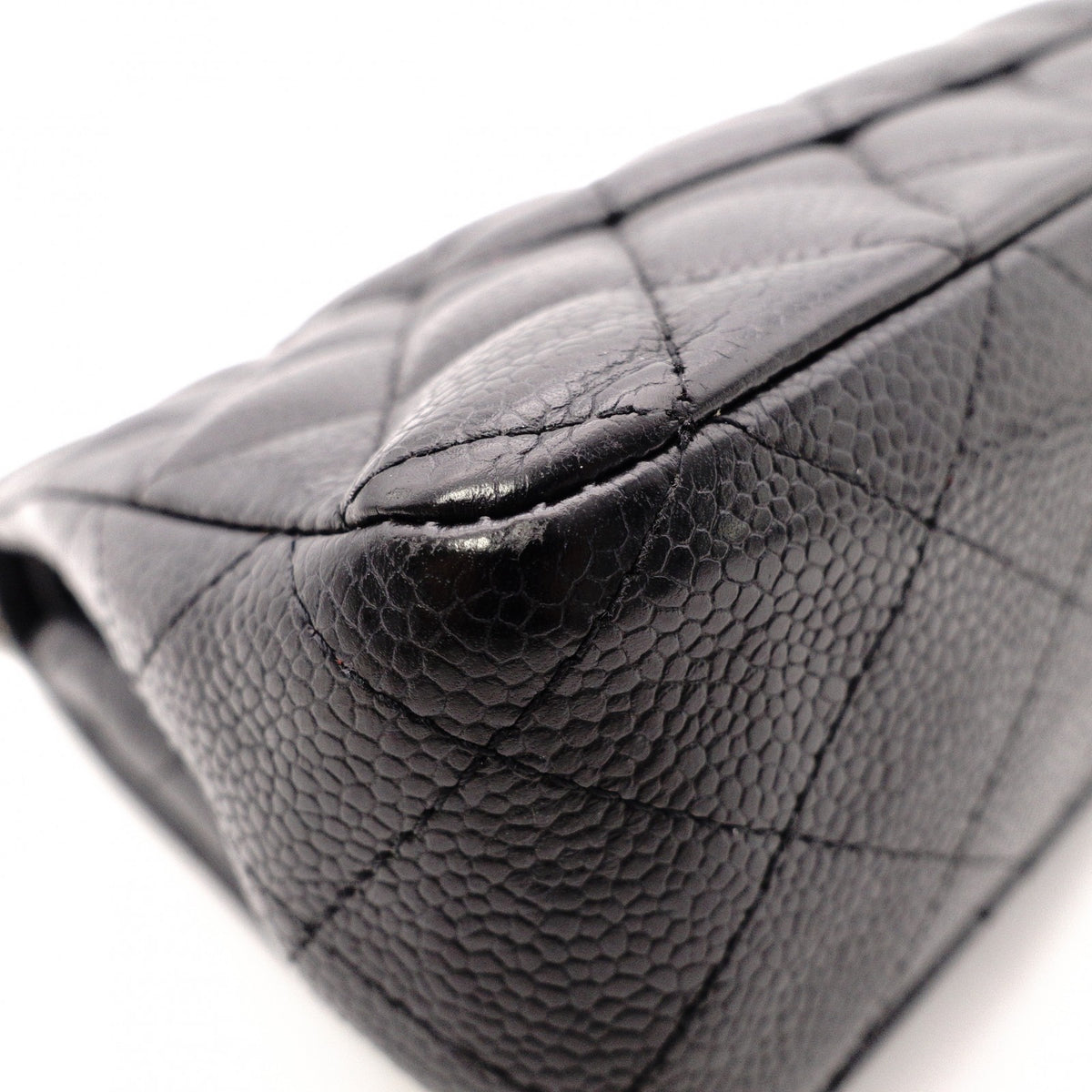 CHANEL W Flap Matelassé Caviar Leather Classic Shoulder Bag, Black Leather with Gold Hardware