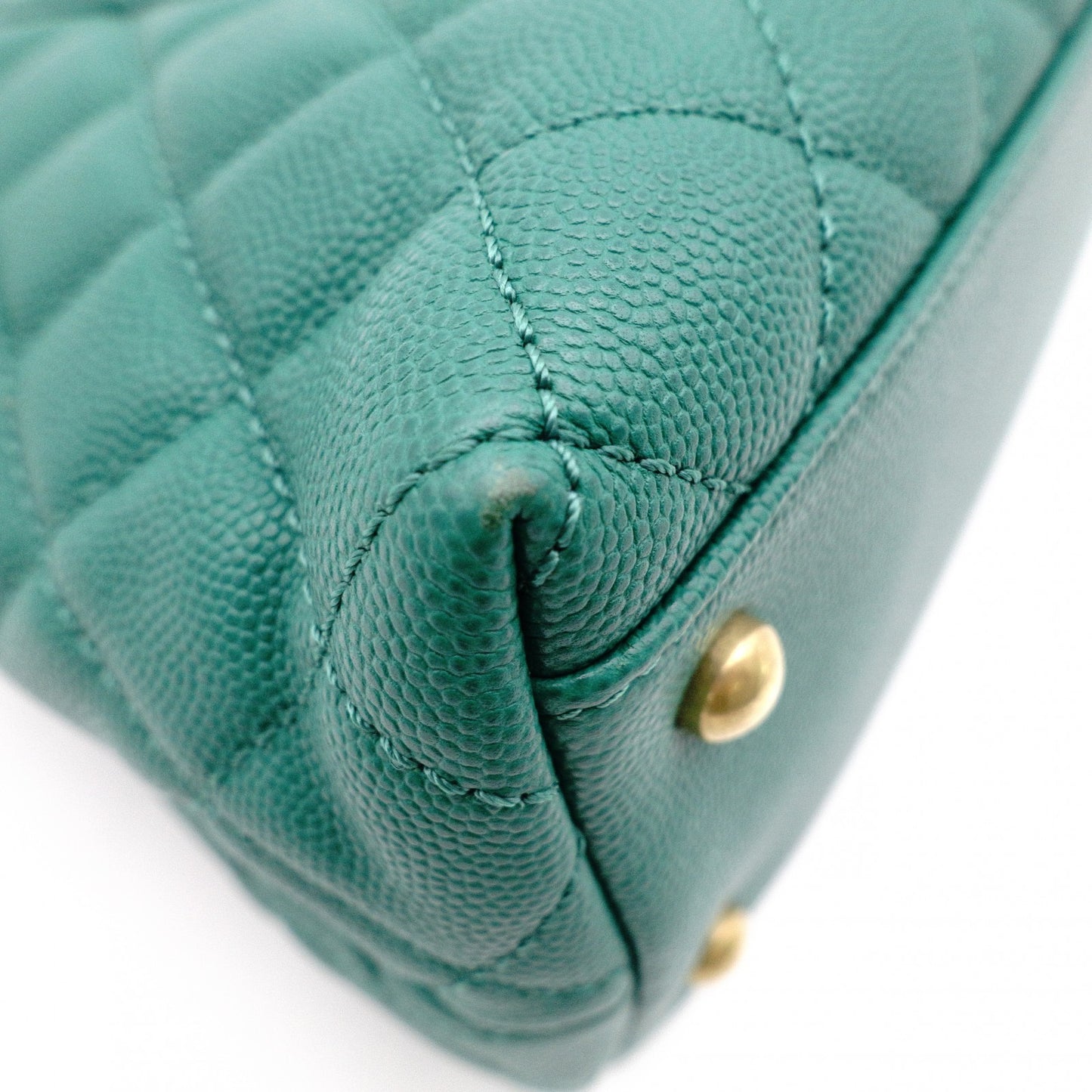 CHANEL Coco Handle Matelassé Handbag, Leather, Green Caviar Skin, 2-Way, Gold Hardware