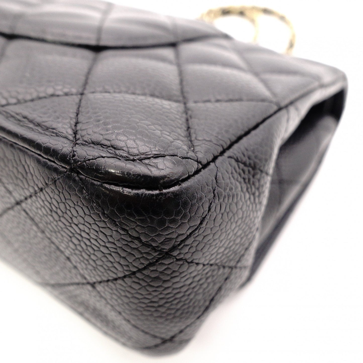 CHANEL W Flap Matelassé Caviar Leather Classic Shoulder Bag, Black Leather with Gold Hardware