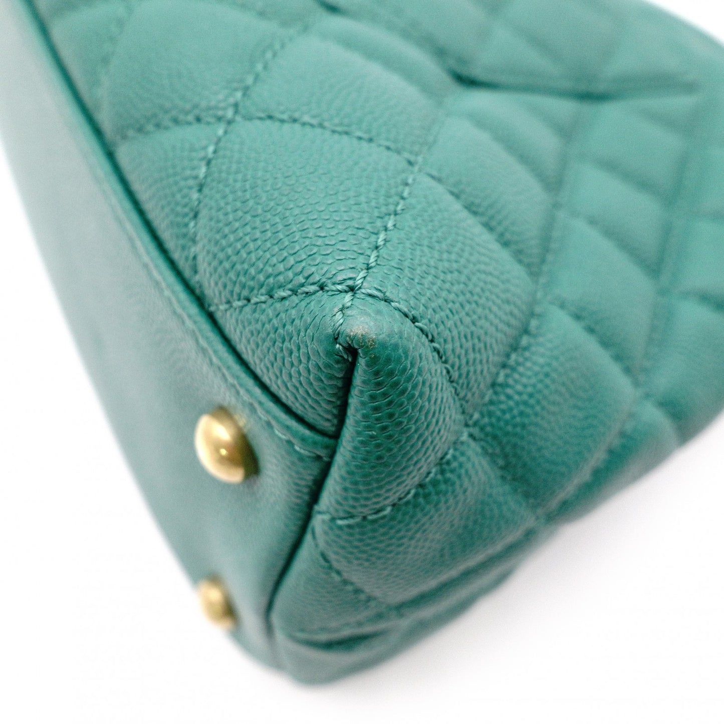 CHANEL Coco Handle Matelassé Handbag, Leather, Green Caviar Skin, 2-Way, Gold Hardware