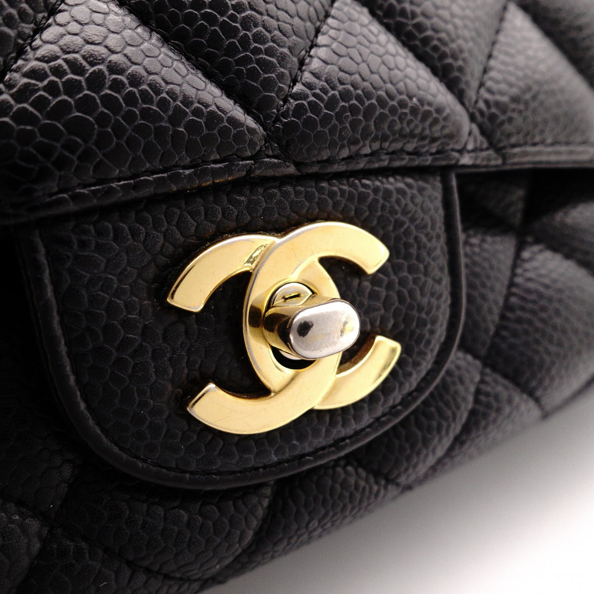 CHANEL W Flap Matelassé Caviar Leather Classic Shoulder Bag, Black Leather with Gold Hardware