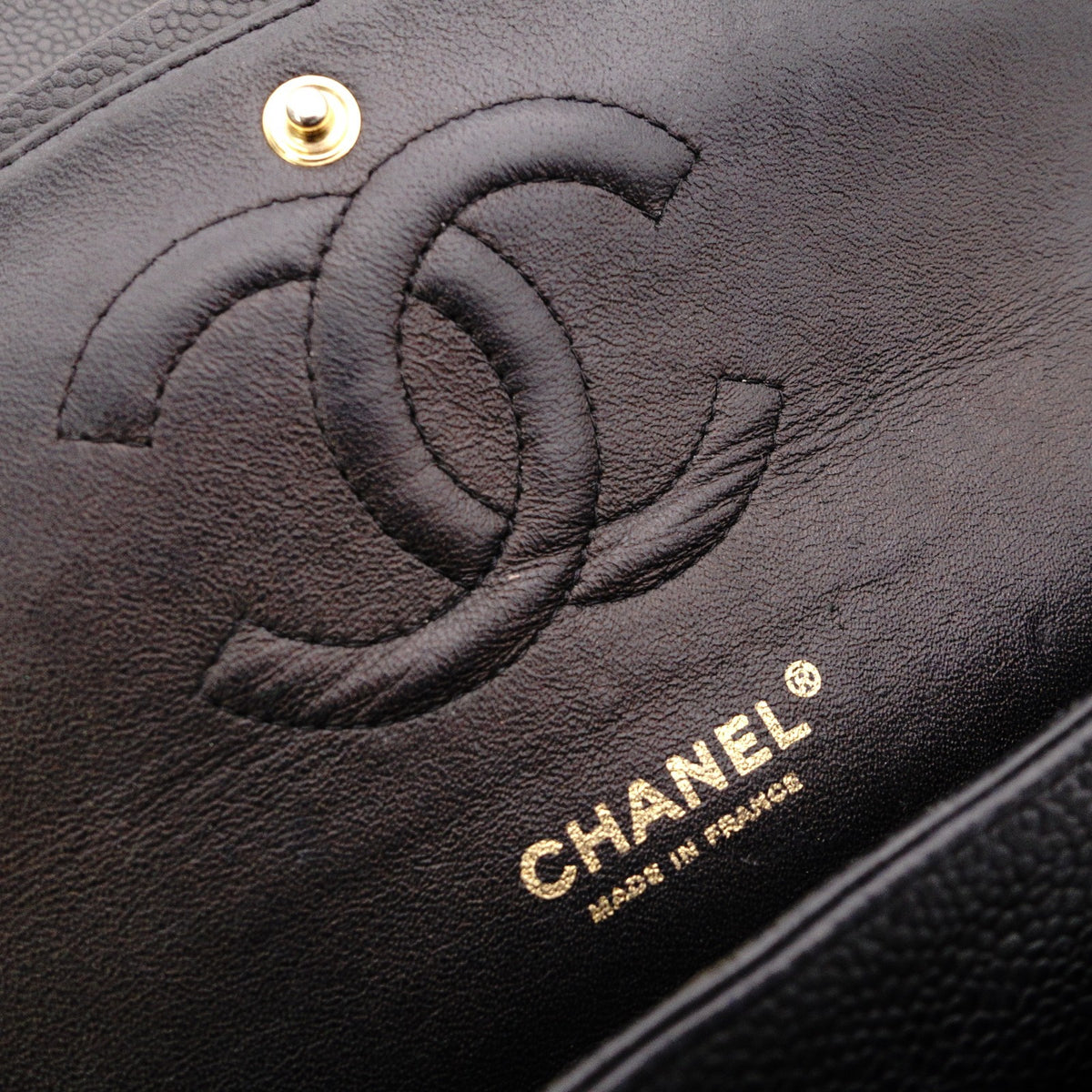 CHANEL W Flap Matelassé Caviar Leather Classic Shoulder Bag, Black Leather with Gold Hardware