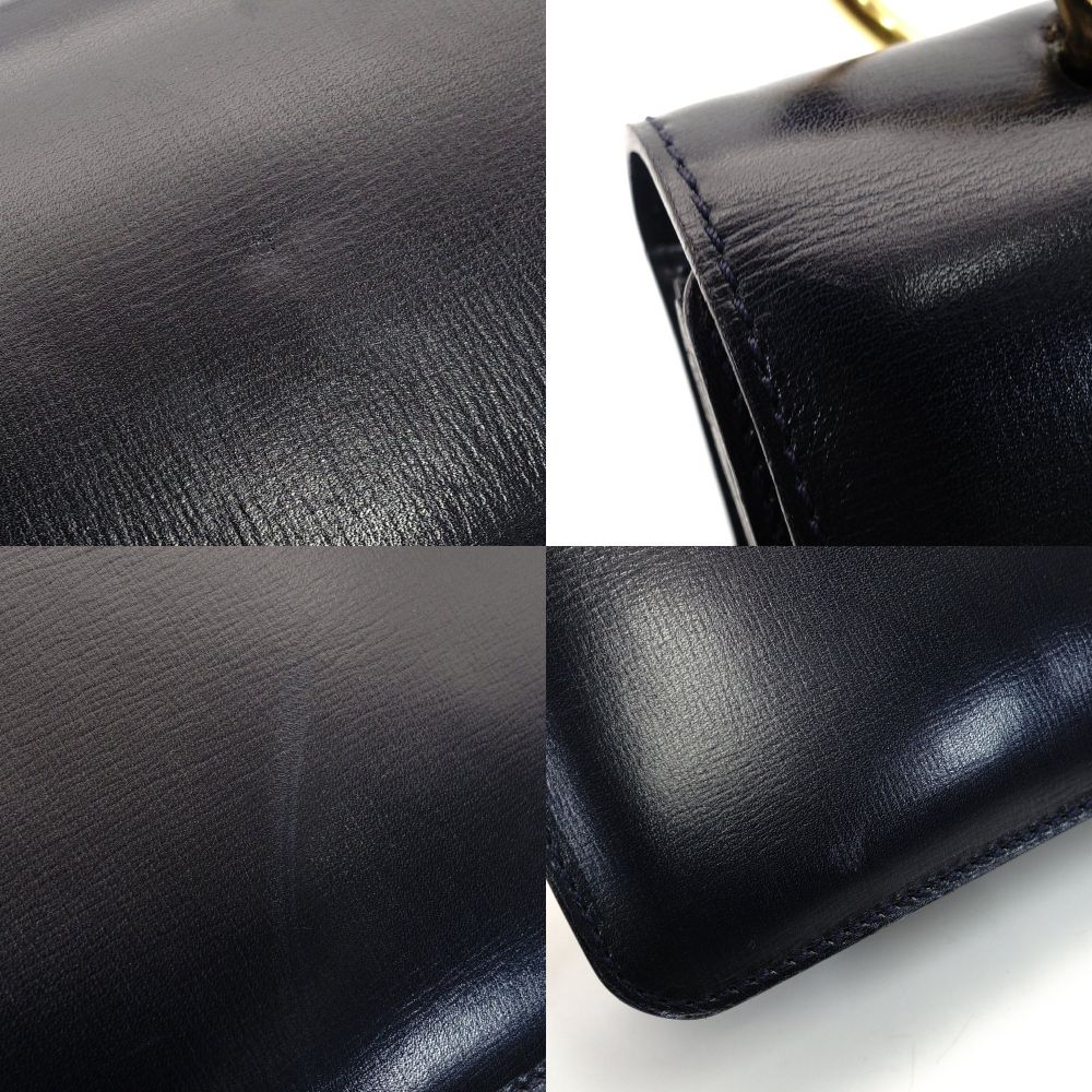 Celine Circle Logo Vintage Handbag Navy Leather Gold Hardware 7-9-246