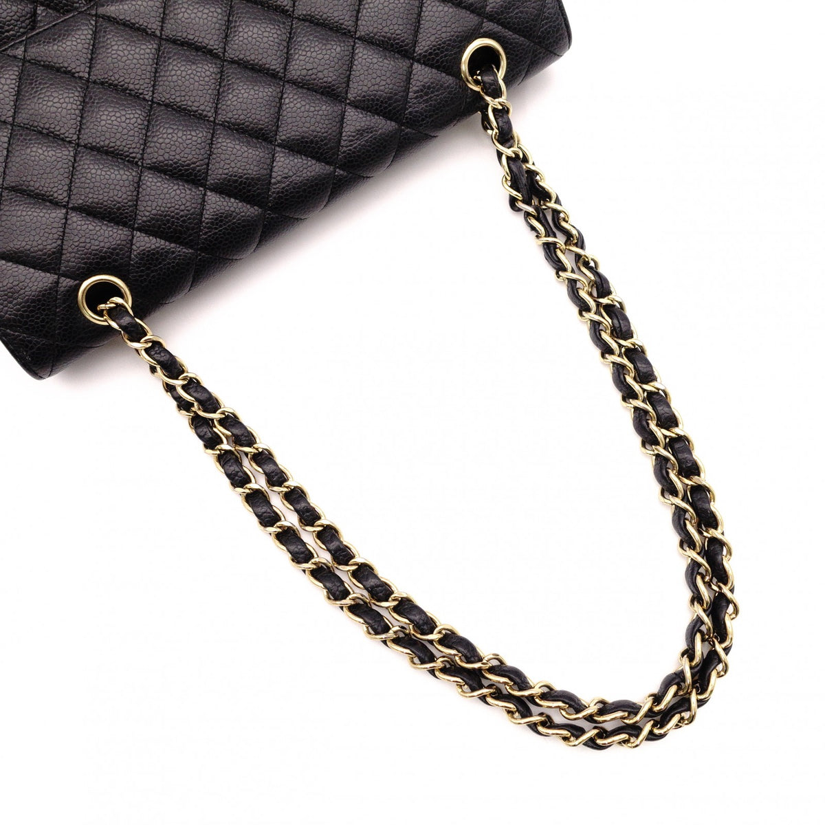 CHANEL W Flap Matelassé Caviar Leather Classic Shoulder Bag, Black Leather with Gold Hardware