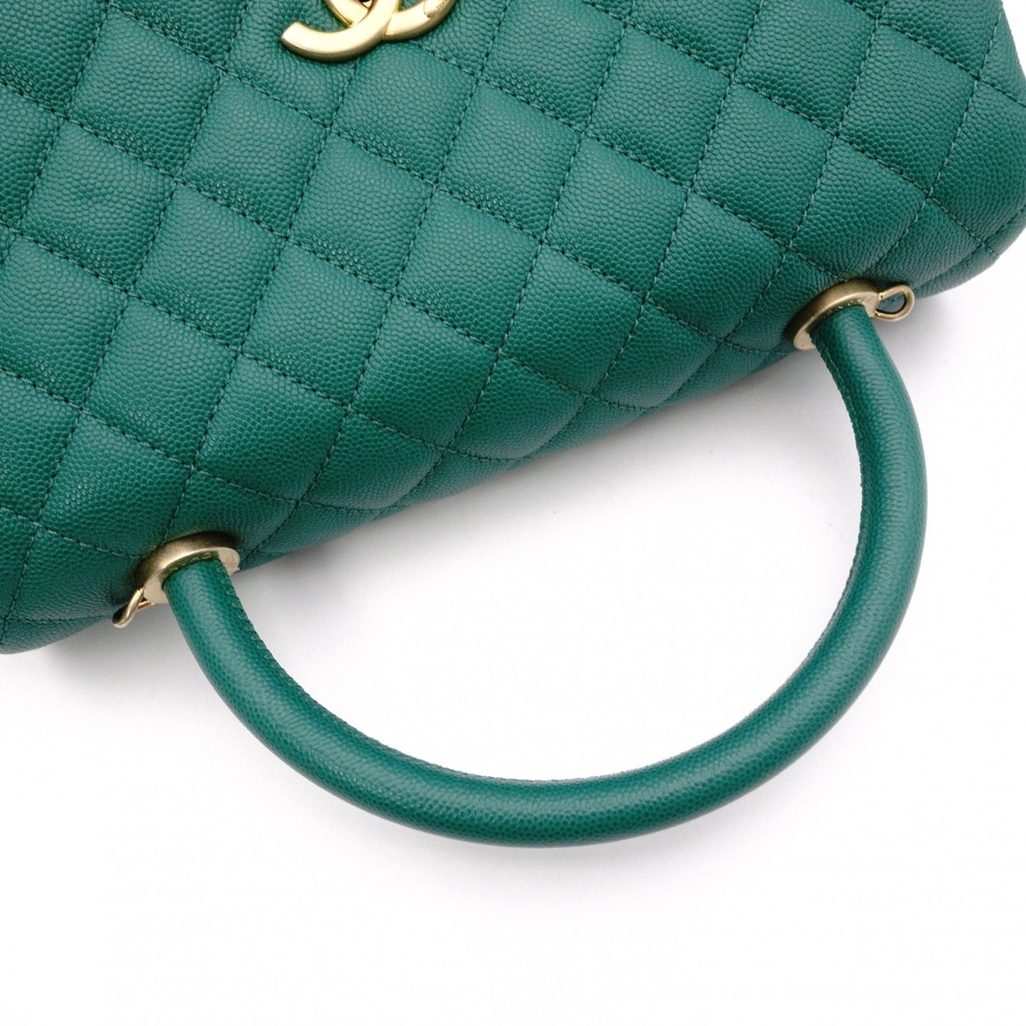 CHANEL Coco Handle Matelassé Handbag, Leather, Green Caviar Skin, 2-Way, Gold Hardware
