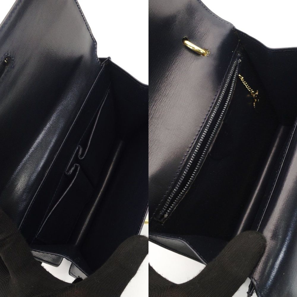 Celine Circle Logo Vintage Handbag Navy Leather Gold Hardware 7-9-246