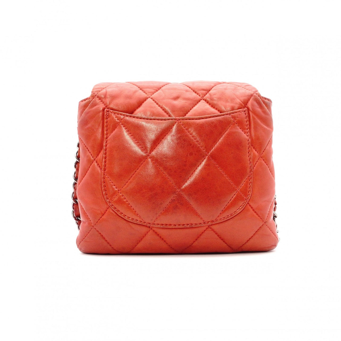 CHANEL Chain Shoulder Bag, Matelassé Shoulder Bag, Leather, Red, Crossbody, Silver Hardware