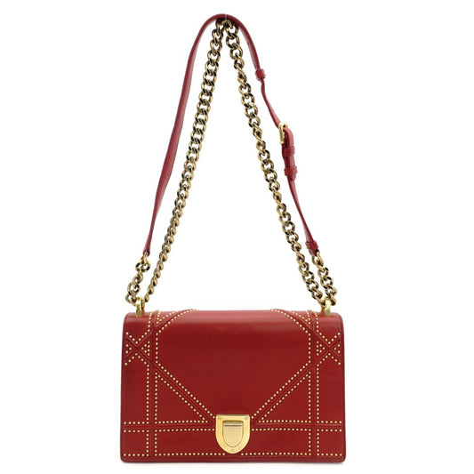 Christian Dior Diorama Chain Shoulder Bag Red Leather Gold Hardware Crossbody 7-10-103