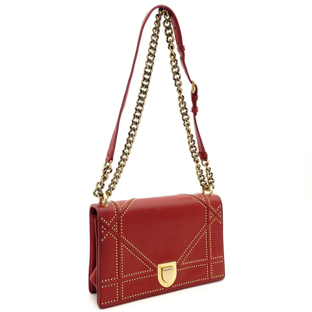 Christian Dior Diorama Chain Shoulder Bag Red Leather Gold Hardware Crossbody 7-10-103