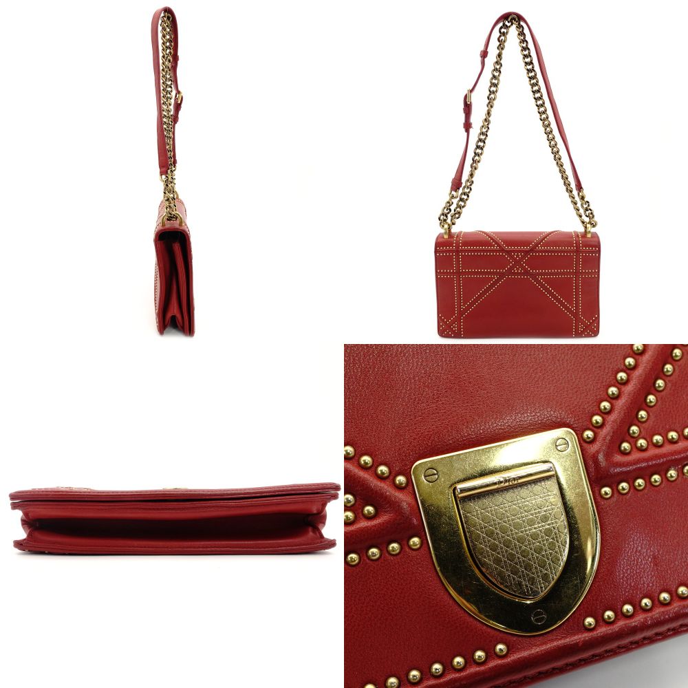 Christian Dior Diorama Chain Shoulder Bag Red Leather Gold Hardware Crossbody 7-10-103