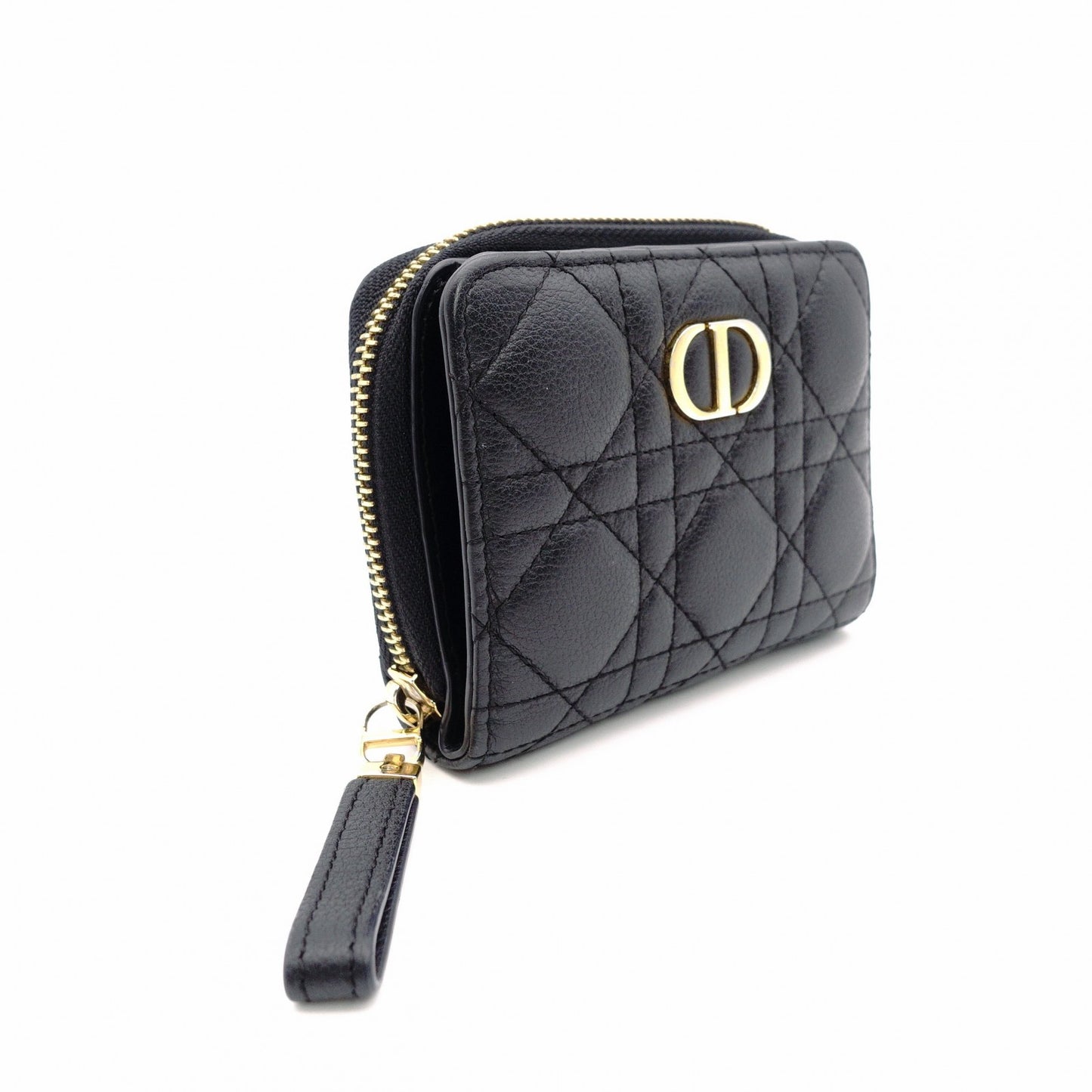 Dior Caro Bifold Wallet Leather Black CD Logo