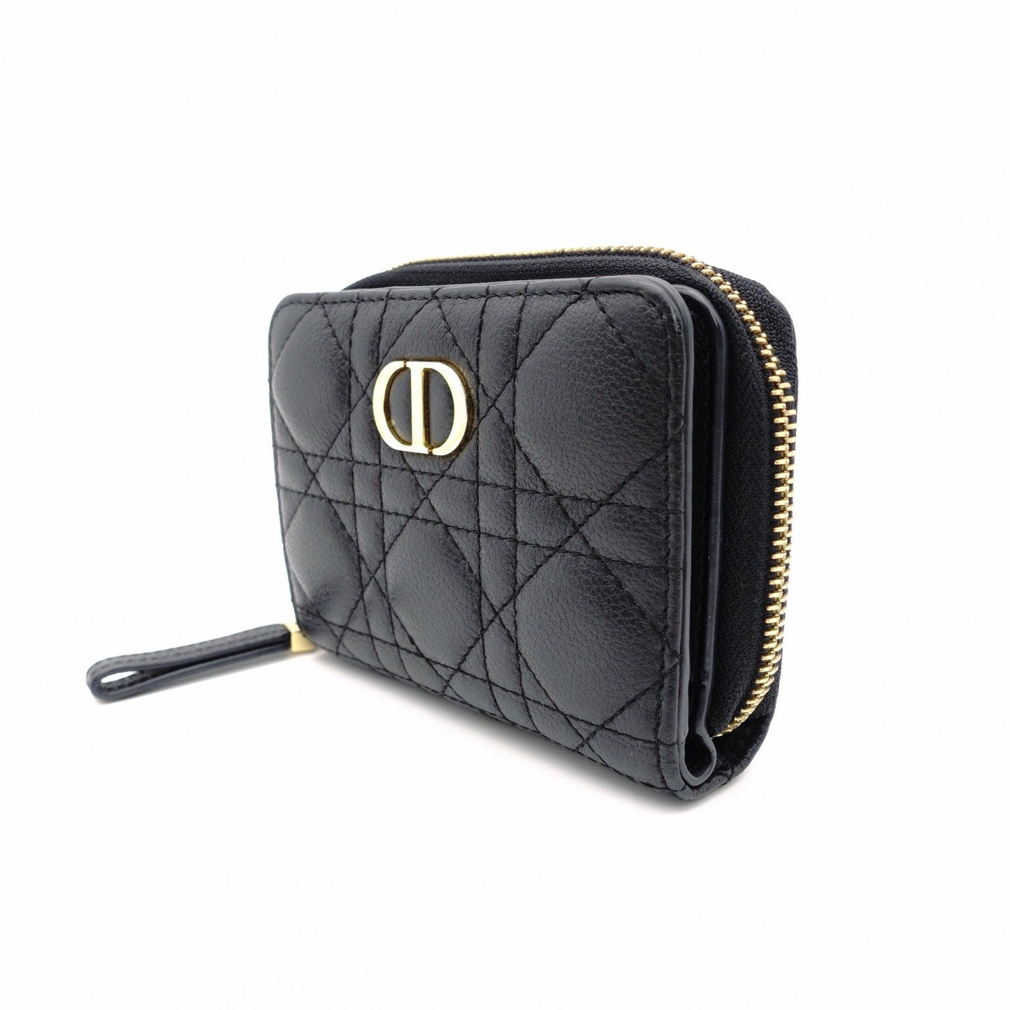 Dior Caro Bifold Wallet Leather Black CD Logo