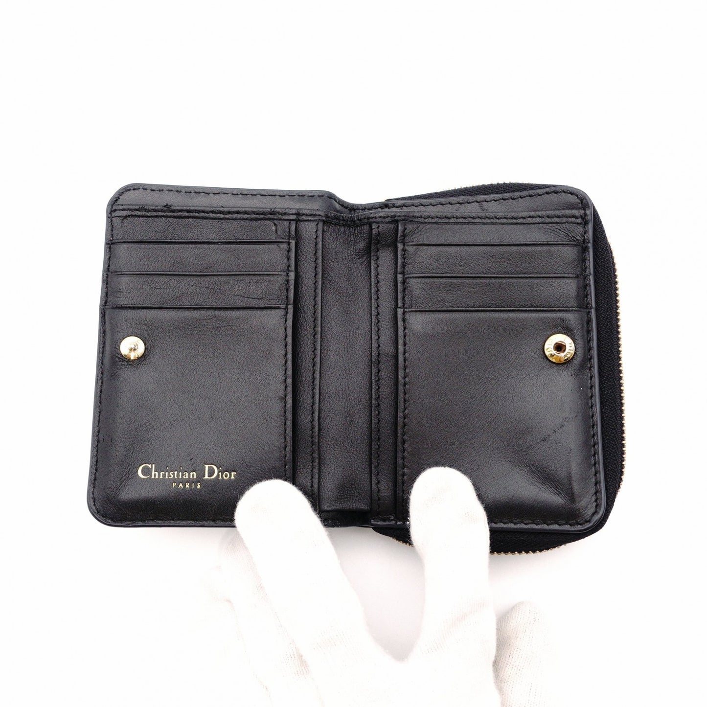 Dior Caro Bifold Wallet Leather Black CD Logo