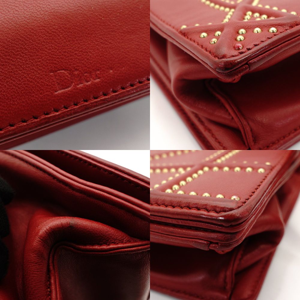 Christian Dior Diorama Chain Shoulder Bag Red Leather Gold Hardware Crossbody 7-10-103