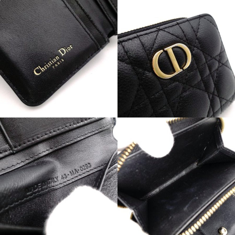 Dior Caro Bifold Wallet Leather Black CD Logo