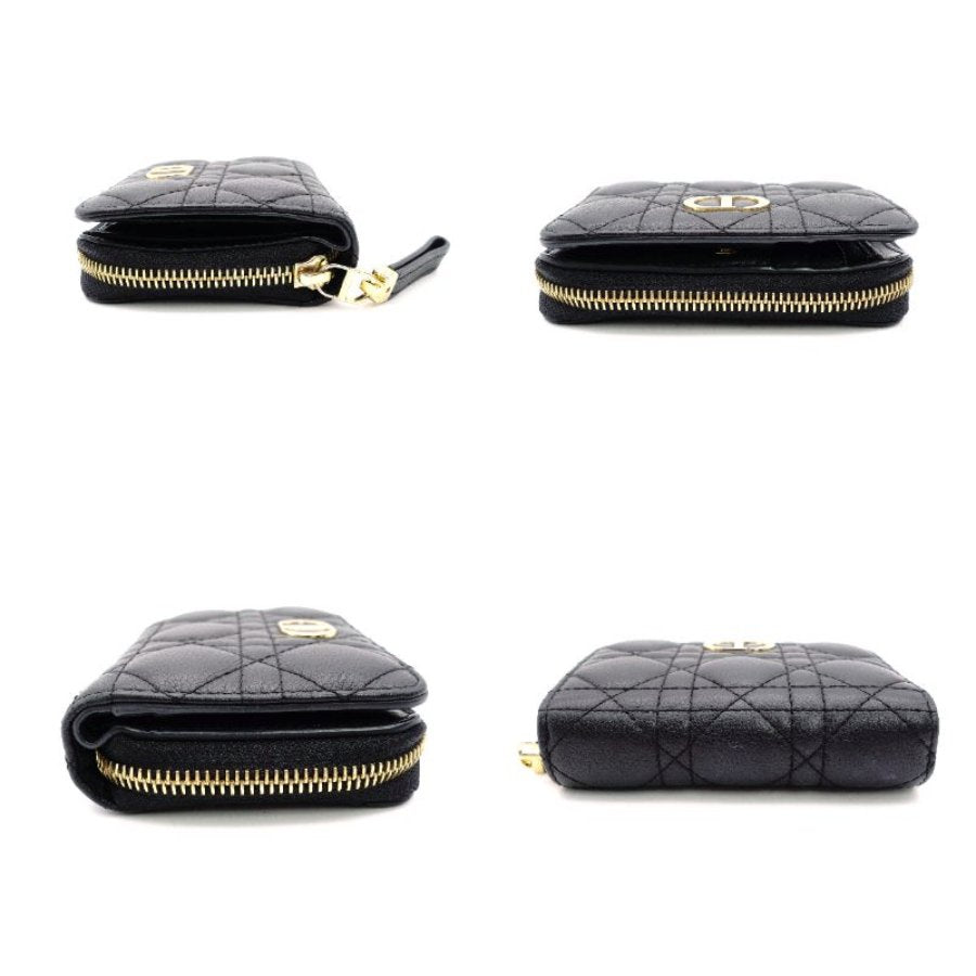 Dior Caro Bifold Wallet Leather Black CD Logo