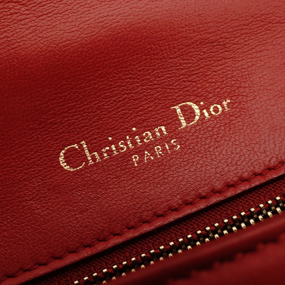 Christian Dior Diorama Chain Shoulder Bag Red Leather Gold Hardware Crossbody 7-10-103