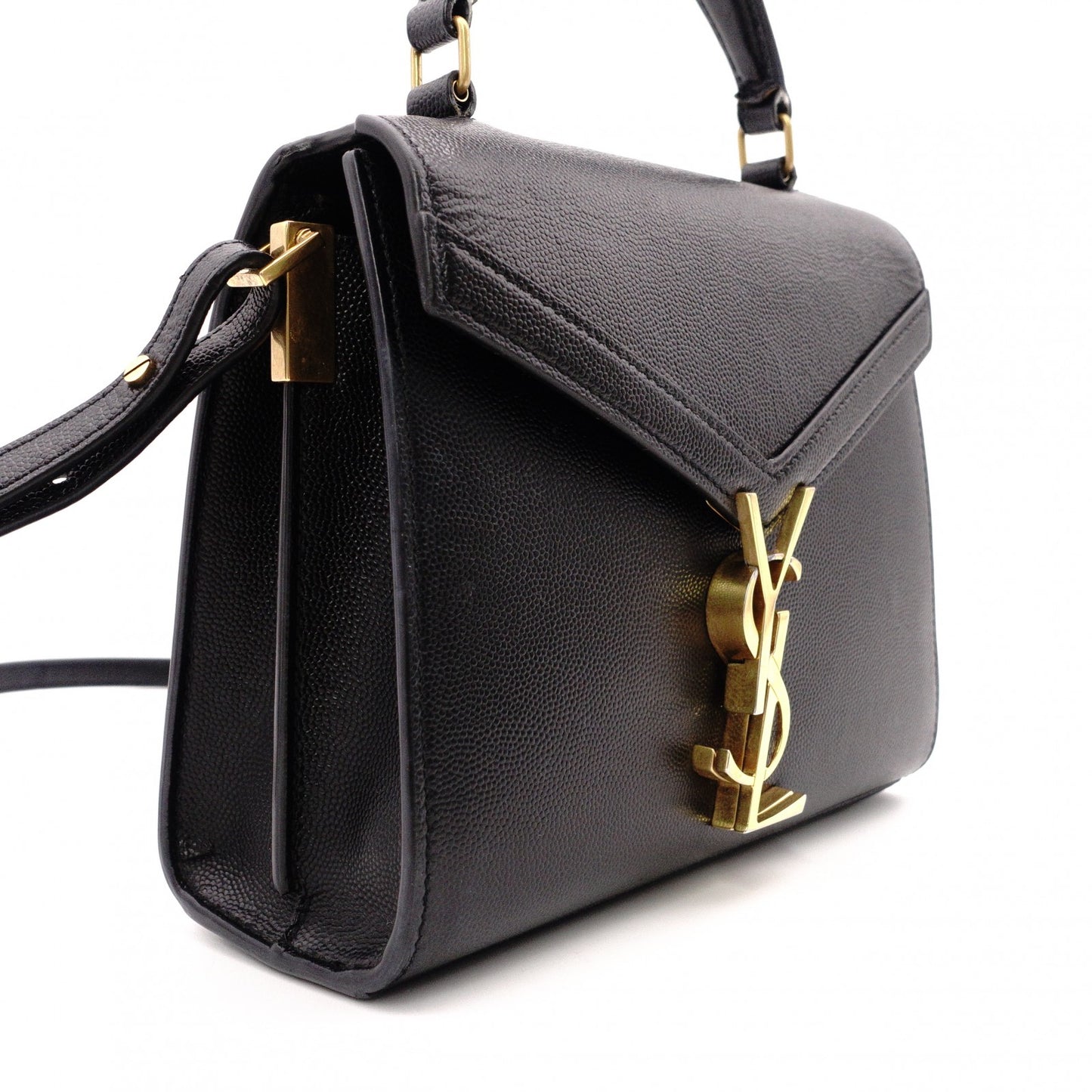 SAINT LAURENT Cassandra Handbag, Leather, Black, 2-Way, Gold Hardware, Crossbody