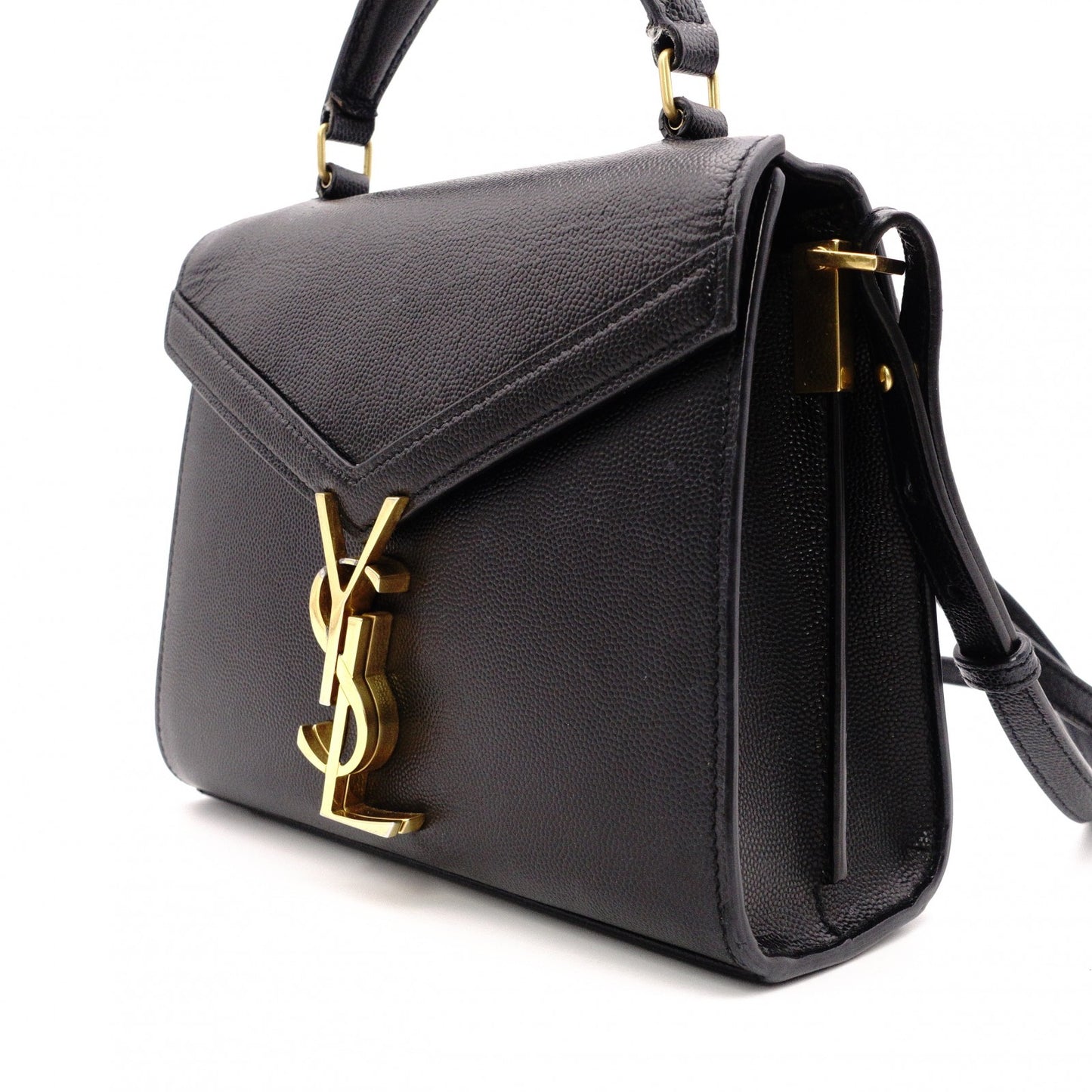 SAINT LAURENT Cassandra Handbag, Leather, Black, 2-Way, Gold Hardware, Crossbody
